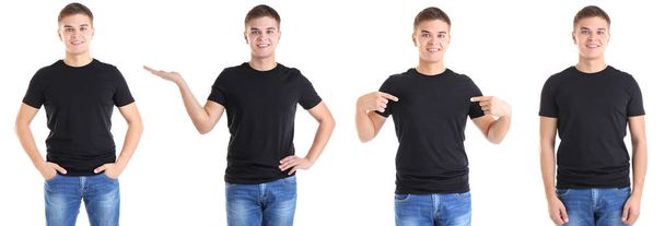 Young man wearing t-shirt on white background - Fotografie, Obrázek