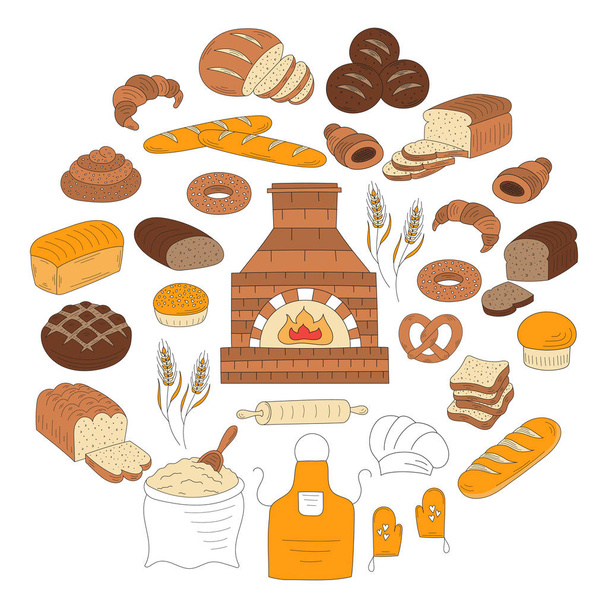 パンや菓子のコレクション落書きベクトル図 - ベクター画像