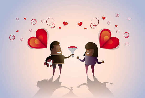Valentine Day Holiday Couple Embrace Love Heart Shape Greeting Card - Vetor, Imagem