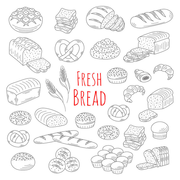 Випічка свіжий хліб колекція каракулі стиль Векторні ілюстрації
. - Вектор, зображення