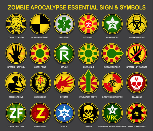 Zombie Apocalypse Essential Signs & Symbols - Vector, Image