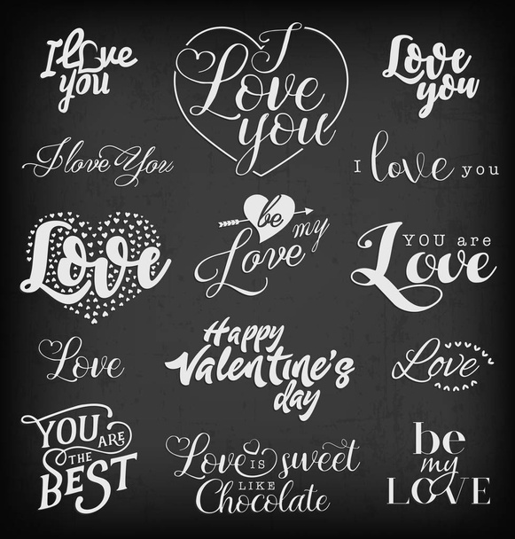 Valentine's Day Typography Design Elements for Greeting Cards in Vintage Style on Chalkboard - Вектор, зображення