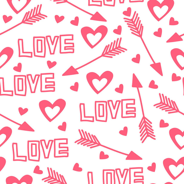 Lovely seamless pattern with love, arrow and hearts. - Wektor, obraz