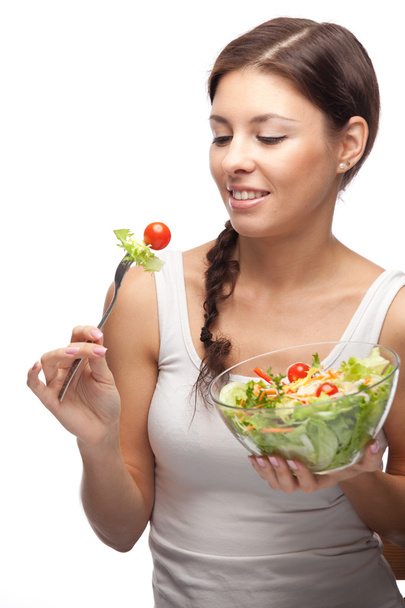 Mulher saudável com salada
 - Foto, Imagem
