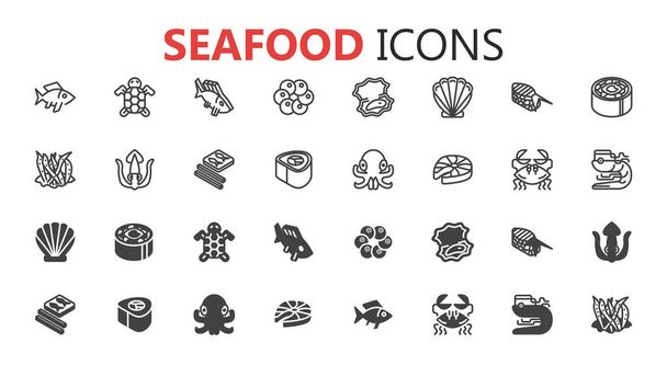 Ícone de frutos do mar Vector Ilustração Coleção estilo linear
 - Vetor, Imagem