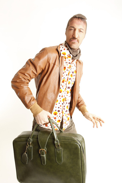 Bank robber with vintage suitcase - Фото, зображення