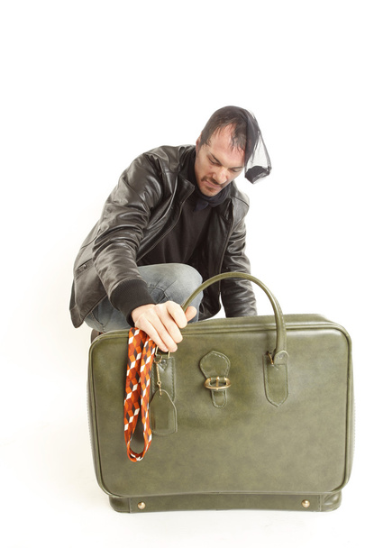Bank robber with vintage suitcase - Fotoğraf, Görsel