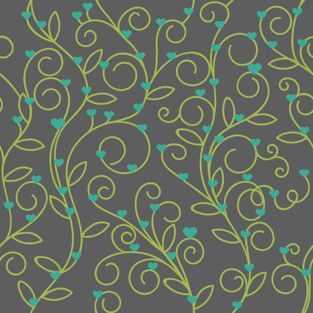 Seamless floral heart fabric green tone - Vector, Image
