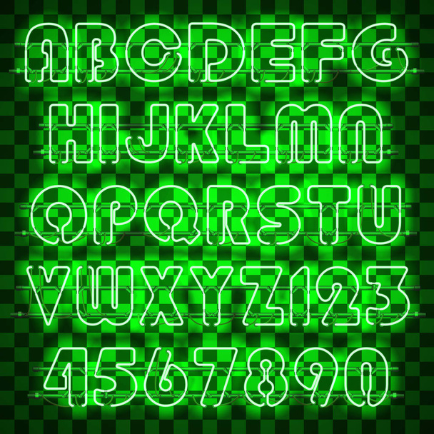 Glowing green neon alphabet. - Vector, Imagen