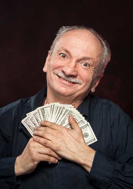 Щасливий старий з доларовими купюрами
 - Фото, зображення
