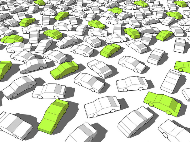 Green and white cars - Vector, Image