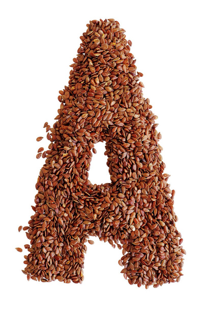 Letter A made with Linseed also known as flaxseed isolated on wh - Φωτογραφία, εικόνα