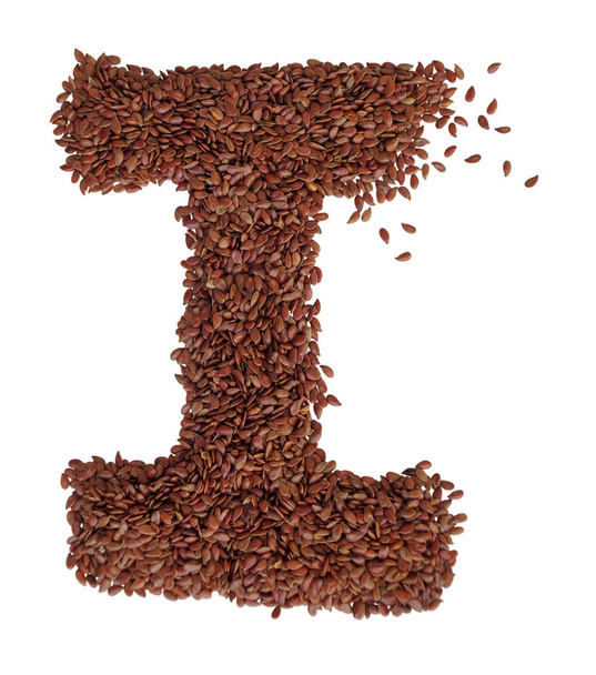 Letter I made with Linseed also known as flaxseed isolated on wh - Φωτογραφία, εικόνα