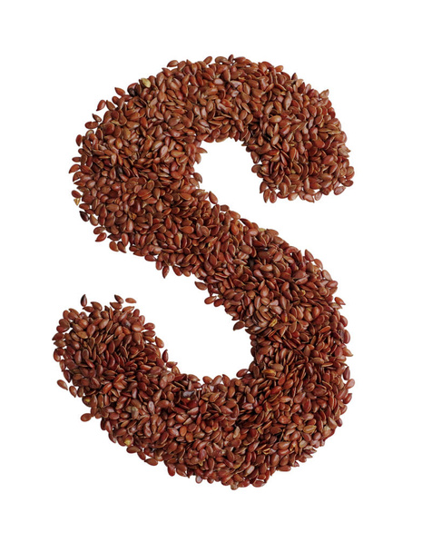Letter S made with Linseed also known as flaxseed isolated on wh - Φωτογραφία, εικόνα