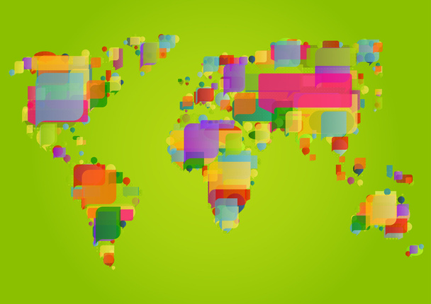 World map made of colorful speech bubbles concept illustration b - Vektor, Bild