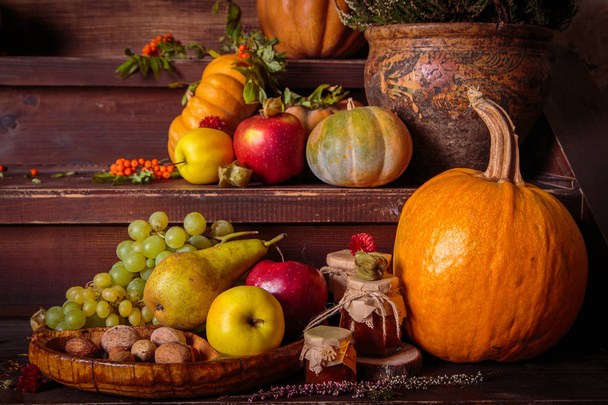 Autumn still life with pumpkins - Фото, зображення