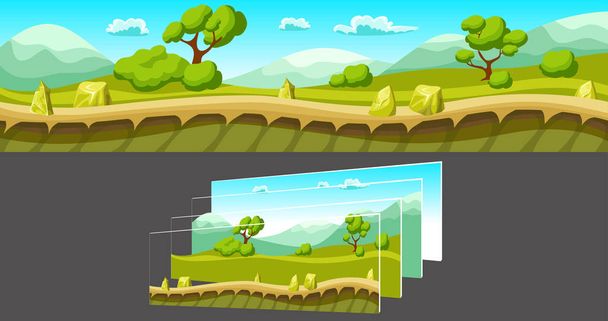 Landscape With Separated Layers For Game - Vector, Image