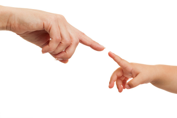 Mère et bébés mains pointant du doigt
. - Photo, image