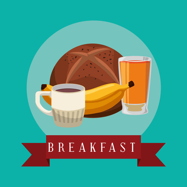 αφίσα πρωινό μπανάνα χυμός καφέ ψωμί ψήνουμε - Διάνυσμα, εικόνα