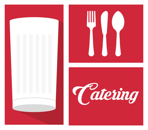 Catering, usługi gastronomiczne mleka kubek łyżka widelec nóż - Wektor, obraz