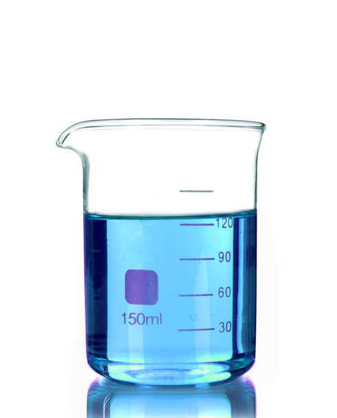 Test-tube with blue liquid isolated on white - Photo, Image