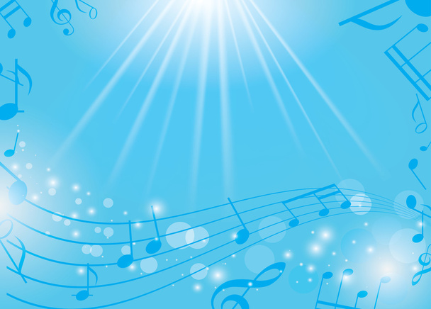 Blue musical background with notes and rays - vector - Vektör, Görsel