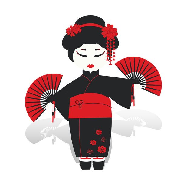 geisha kız hayranları ile dancing - Vektör, Görsel