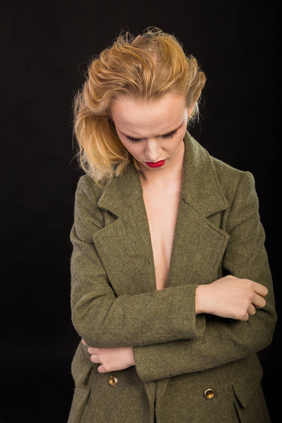 stylish blonde in coat. fashion photo - Photo, Image