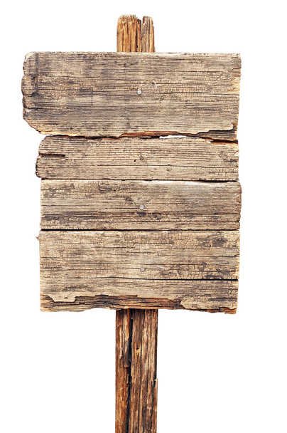 Vintage bruin houten bord tegen witte achtergrond - Foto, afbeelding