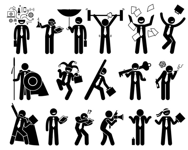 Businessman being various characters. - Vector, Image
