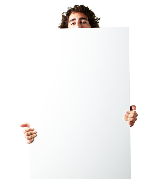 Portrait d'homme tenant un panneau d'affichage vierge
 - Photo, image