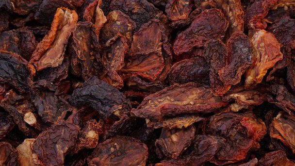 Sun dried tomatoes in the farmers market. Texture background. - Photo, Image