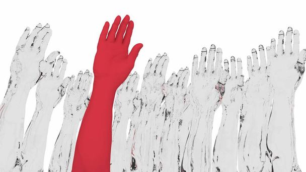 Kädet ylös yksi punainen erottuu
 - Valokuva, kuva
