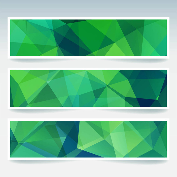 Αφηρημένη πανό με τα επαγγελματικά πρότυπα σχεδίασης. Σύνολο των πανό με πολυγωνικό μωσαϊκό υπόβαθρα. Γεωμετρική τριγωνικό διανυσματικά εικονογράφηση. Χρώματα πράσινο, μπλε. - Διάνυσμα, εικόνα