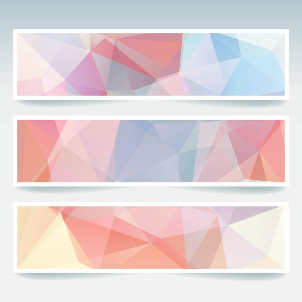 Abstract banner with business design templates. Set of Banners with polygonal mosaic backgrounds. Geometric triangular vector illustration. Blue, white, orange, pink colors. - Vector, Image