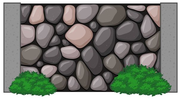 Stenen muur met groene bush - Vector, afbeelding