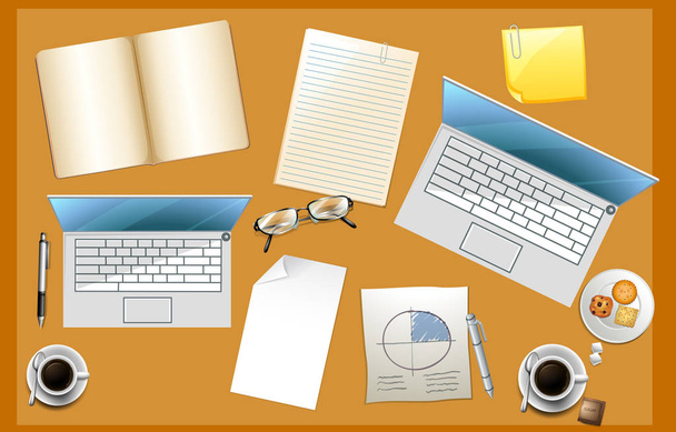 Office table full of papers and computers - Vector, Image