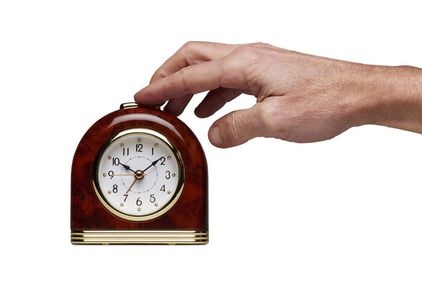 Hand on Special Juke-box Alarm clock isolated  - Photo, Image