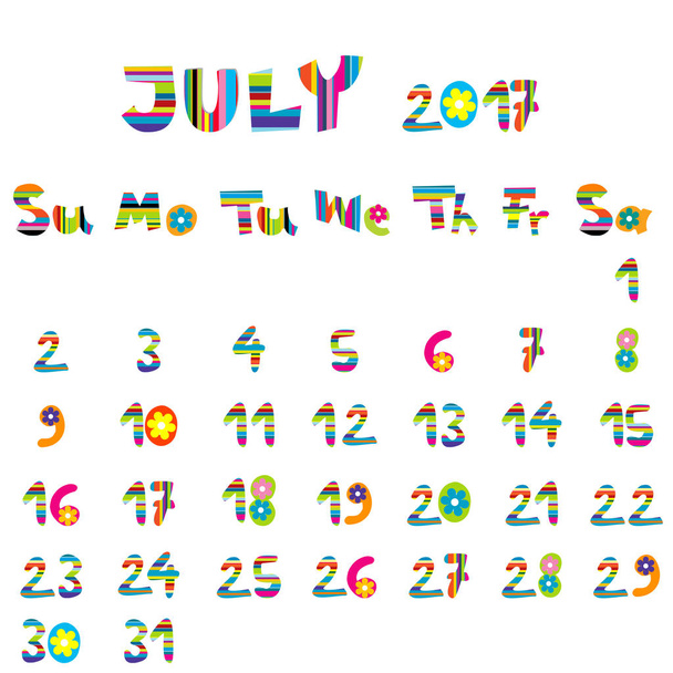 Července roku 2017 kalendář - Vektor, obrázek