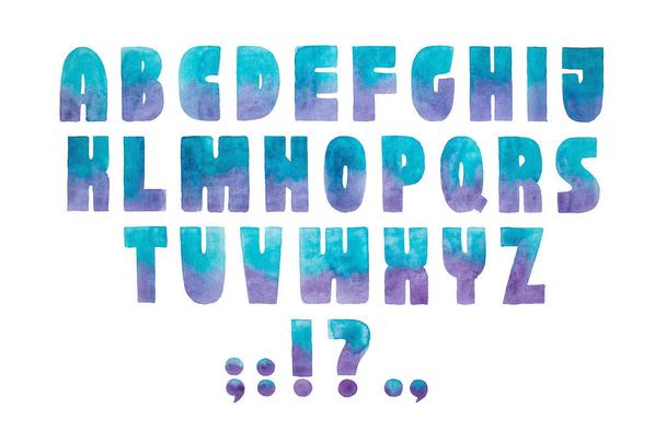 Aquarelle hand drawn alphabet  - Photo, Image