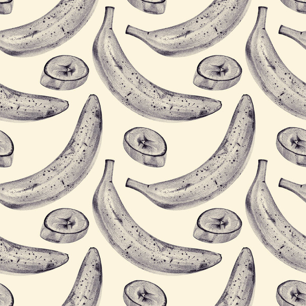 Seamless pattern with bananas drawn by hand with pencil - Φωτογραφία, εικόνα