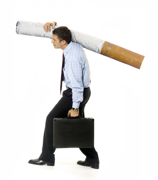 Business carrying the weight of a cigarette on white background. - Fotó, kép