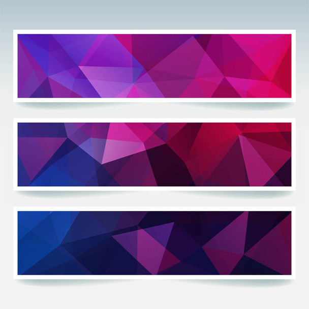 Set of banner templates with abstract background. Modern vector banners with polygonal background. Pink, purple, blue colors. - Vector, Image
