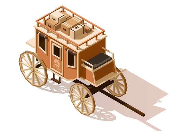 Vektor izometrikus alacsony poli Stagecoach ikon - Vektor, kép