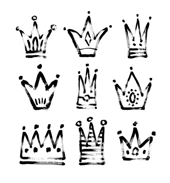 conjunto de 9 preto e branco esboço desenho princesa e o rei cr
 - Vetor, Imagem