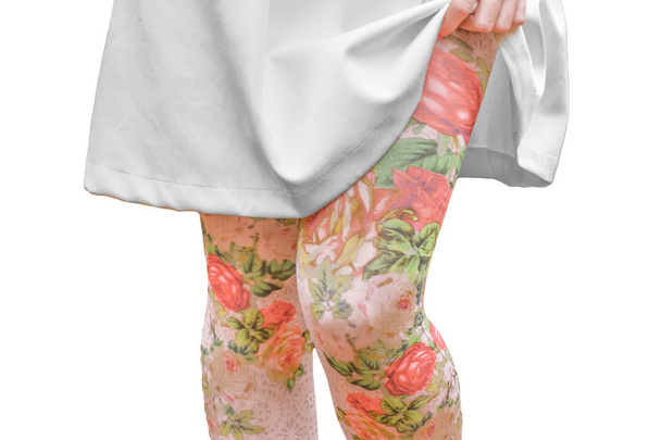 Woman Legs with Floral Print Leggings - Photo, Image
