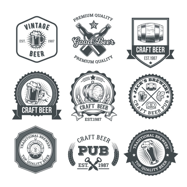 Collection of retro beer emblems, badges, stickers - Vector, Image