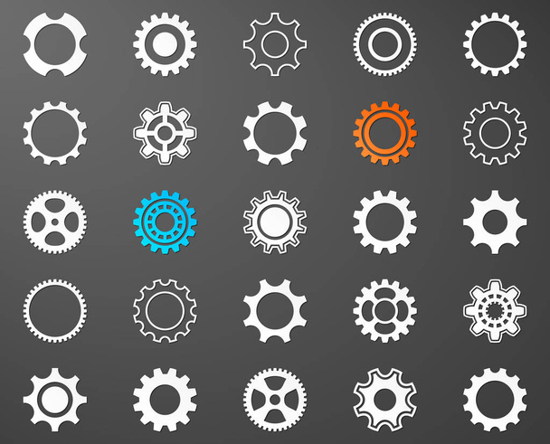 Collection of white gear wheel icons - Vector, Image