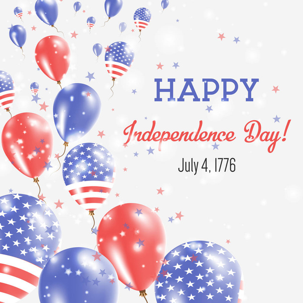 United States Independence Day Greeting Card Flying Balloons in United States National Colors - Vector, Imagen