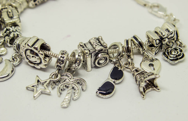 Pandora bracelet charms travel. Selective focus.  - Photo, Image